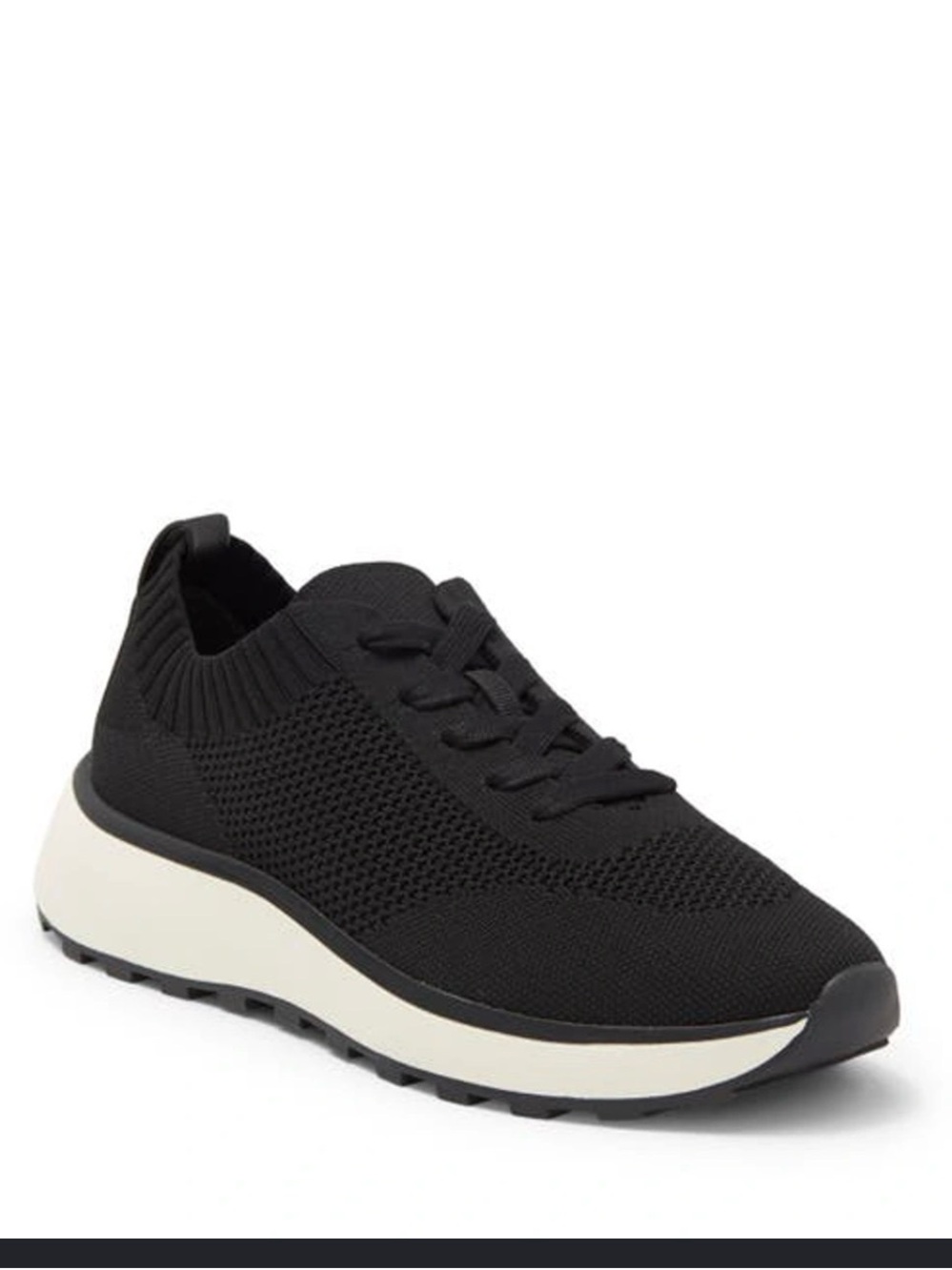 Black Knit Lace-Up Women's Sneakers with Cream Midsole